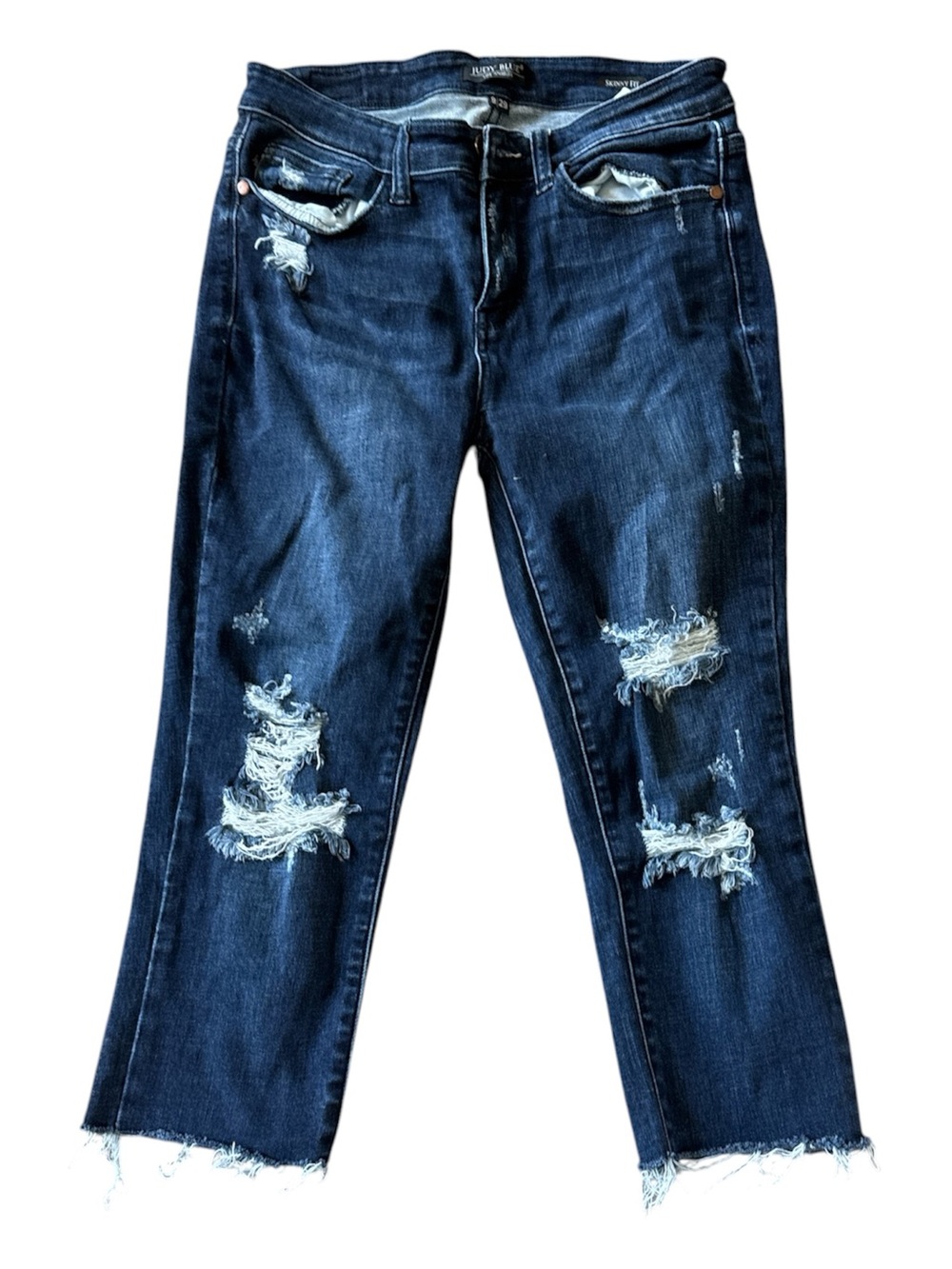 Judy Blue Dark Blue Distressed Cropped Jeans